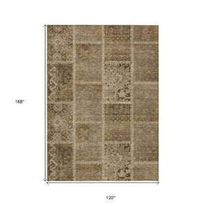 Homeroots 3' Brown And Beige Patchwork Washable Area Rug - Stylish, Durable, And Perfect For Indoor Or Outdoor Use 10' X 14' Polyester 579378