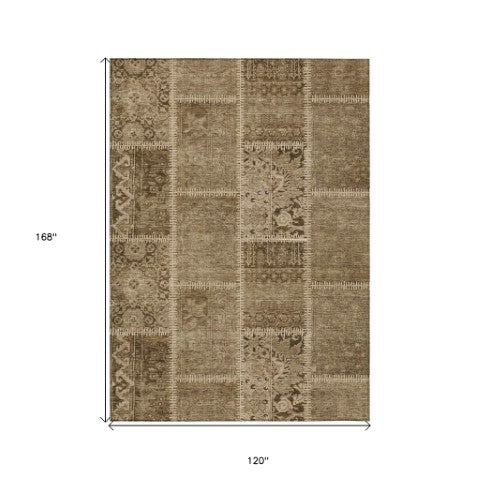 Homeroots 3' Brown And Beige Patchwork Washable Area Rug - Stylish, Durable, And Perfect For Indoor Or Outdoor Use 10' X 14' Polyester 579378