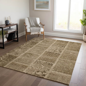 Homeroots 3' Brown And Beige Patchwork Washable Area Rug - Stylish, Durable, And Perfect For Indoor Or Outdoor Use 10' X 14' Polyester 579378