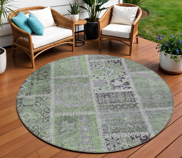 Homeroots 3' Brown And Beige Patchwork Washable Area Rug - Stylish, Durable, And Perfect For Indoor Or Outdoor Use 8' Round Polyester 579381