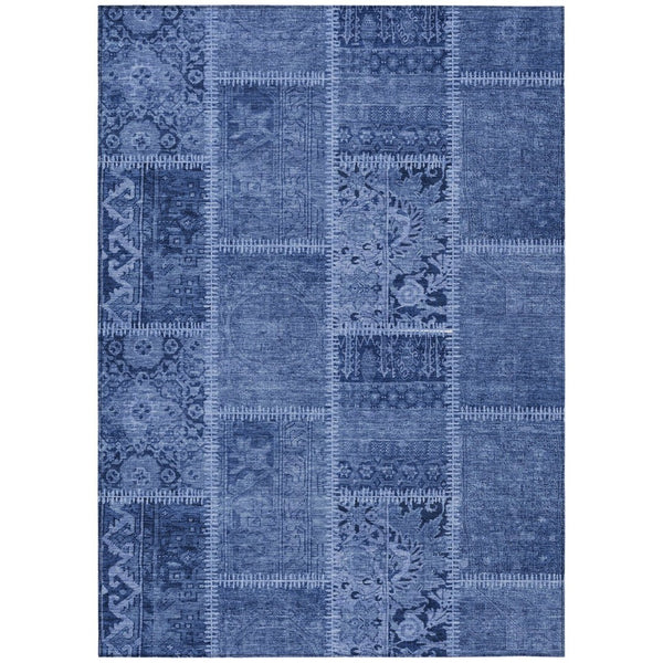 HomeRoots 5' Stylish Navy Blue and Denim Patchwork Area Rug – Durable, Stain-Resistant for Indoor/Outdoor Use 5' X 8' 579386
