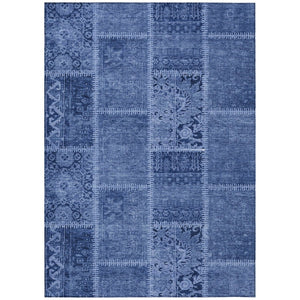 HomeRoots 5' Stylish Navy Blue and Denim Patchwork Area Rug – Durable, Stain-Resistant for Indoor/Outdoor Use 8' X 10' 579388