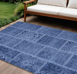 HomeRoots 9' Navy and Denim Blue Patchwork Indoor Outdoor Area Rug - Durable, Washable, and Stylish Décor Solution 9' X 12' 579389