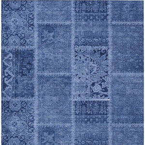 HomeRoots 9' Navy and Denim Blue Patchwork Indoor Outdoor Area Rug - Durable, Washable, and Stylish Décor Solution 9' X 12' 579389
