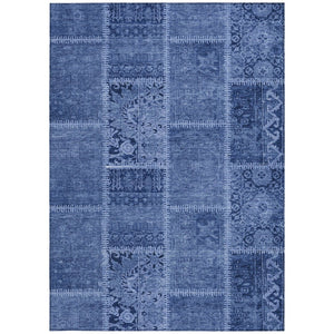 HomeRoots 9' Navy and Denim Blue Patchwork Indoor Outdoor Area Rug - Durable, Washable, and Stylish Décor Solution 9' X 12' 579389