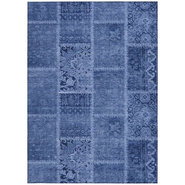 HomeRoots 9' Navy and Denim Blue Patchwork Indoor Outdoor Area Rug - Durable, Washable, and Stylish Décor Solution 9' X 12' 579389