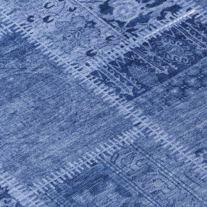 HomeRoots 9' Navy and Denim Blue Patchwork Indoor Outdoor Area Rug - Durable, Washable, and Stylish Décor Solution 9' X 12' 579389