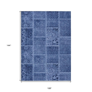HomeRoots 9' Navy and Denim Blue Patchwork Indoor Outdoor Area Rug - Durable, Washable, and Stylish Décor Solution 9' X 12' 579389