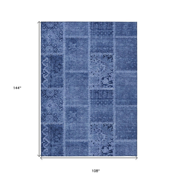 HomeRoots 9' Navy and Denim Blue Patchwork Indoor Outdoor Area Rug - Durable, Washable, and Stylish Décor Solution 9' X 12' 579389