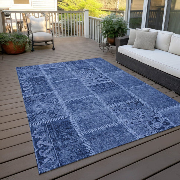 HomeRoots 9' Navy and Denim Blue Patchwork Indoor Outdoor Area Rug - Durable, Washable, and Stylish Décor Solution 9' X 12' 579389