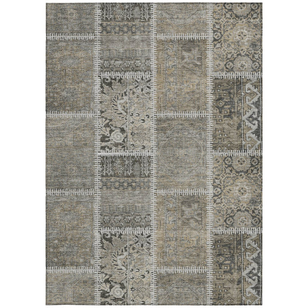 Homeroots 3' Brown And Beige Patchwork Washable Area Rug - Stylish, Durable, And Perfect For Indoor Or Outdoor Use 5' X 8' Polyester 579392