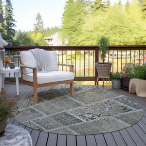 Homeroots 3' Brown And Beige Patchwork Washable Area Rug - Stylish, Durable, And Perfect For Indoor Or Outdoor Use 8' Round Polyester 579393