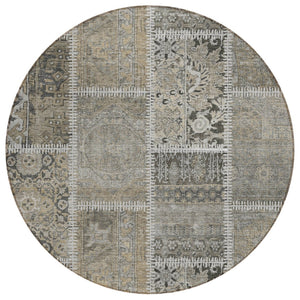 HomeRoots 5' Versatile Taupe Beige Tan Patchwork Area Rug - Durable, Washable for Indoor & Outdoor Spaces 8' Round 579393