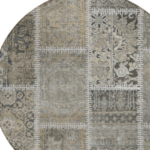 Homeroots 3' Brown And Beige Patchwork Washable Area Rug - Stylish, Durable, And Perfect For Indoor Or Outdoor Use 8' Round Polyester 579393