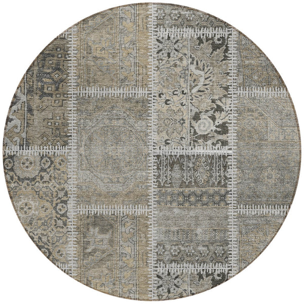 Homeroots 3' Brown And Beige Patchwork Washable Area Rug - Stylish, Durable, And Perfect For Indoor Or Outdoor Use 8' Round Polyester 579393