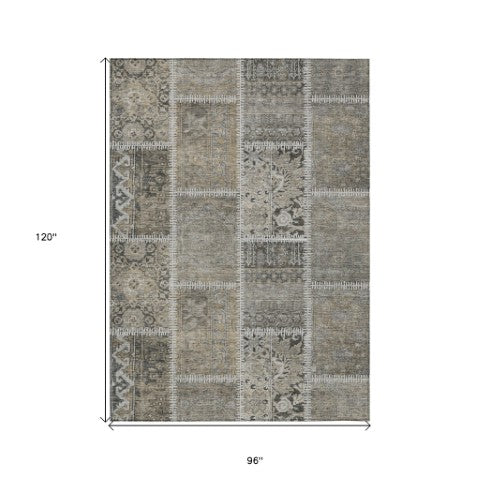 Homeroots 3' Brown And Beige Patchwork Washable Area Rug - Stylish, Durable, And Perfect For Indoor Or Outdoor Use 8' X 10' Polyester 579394