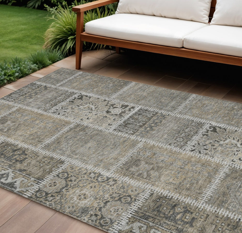 HomeRoots 9' Durable Taupe Beige Patchwork Indoor Outdoor Area Rug – Stylish, Easy-Clean, Versatile Design 9' X 12' 579395