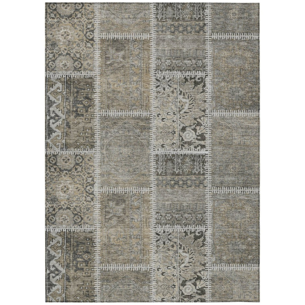 HomeRoots 9' Durable Taupe Beige Patchwork Indoor Outdoor Area Rug – Stylish, Easy-Clean, Versatile Design 9' X 12' 579395