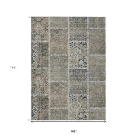 Homeroots 3' Brown And Beige Patchwork Washable Area Rug - Stylish, Durable, And Perfect For Indoor Or Outdoor Use 9' X 12' Polyester 579395