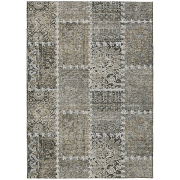 HomeRoots 5' Versatile Taupe Beige Tan Patchwork Area Rug - Durable, Washable for Indoor & Outdoor Spaces 10' X 14' 579396