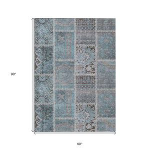 Homeroots 3' Brown And Beige Patchwork Washable Area Rug - Stylish, Durable, And Perfect For Indoor Or Outdoor Use 5' X 8' Polyester 579398