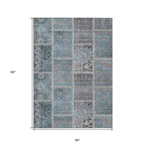 Homeroots 3' Brown And Beige Patchwork Washable Area Rug - Stylish, Durable, And Perfect For Indoor Or Outdoor Use 5' X 8' Polyester 579398