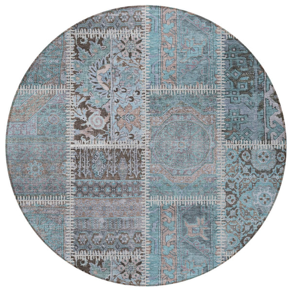 Homeroots 3' Brown And Beige Patchwork Washable Area Rug - Stylish, Durable, And Perfect For Indoor Or Outdoor Use 8' Round Polyester 579399