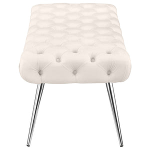 English Elm Galiano Velvet Button Tufted Bench with Polished Steel Legs for Bedroom Entryway Ivory B062P441133