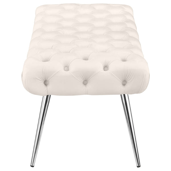 English Elm Galiano Velvet Button Tufted Bench with Polished Steel Legs for Bedroom Entryway Ivory B062P441133
