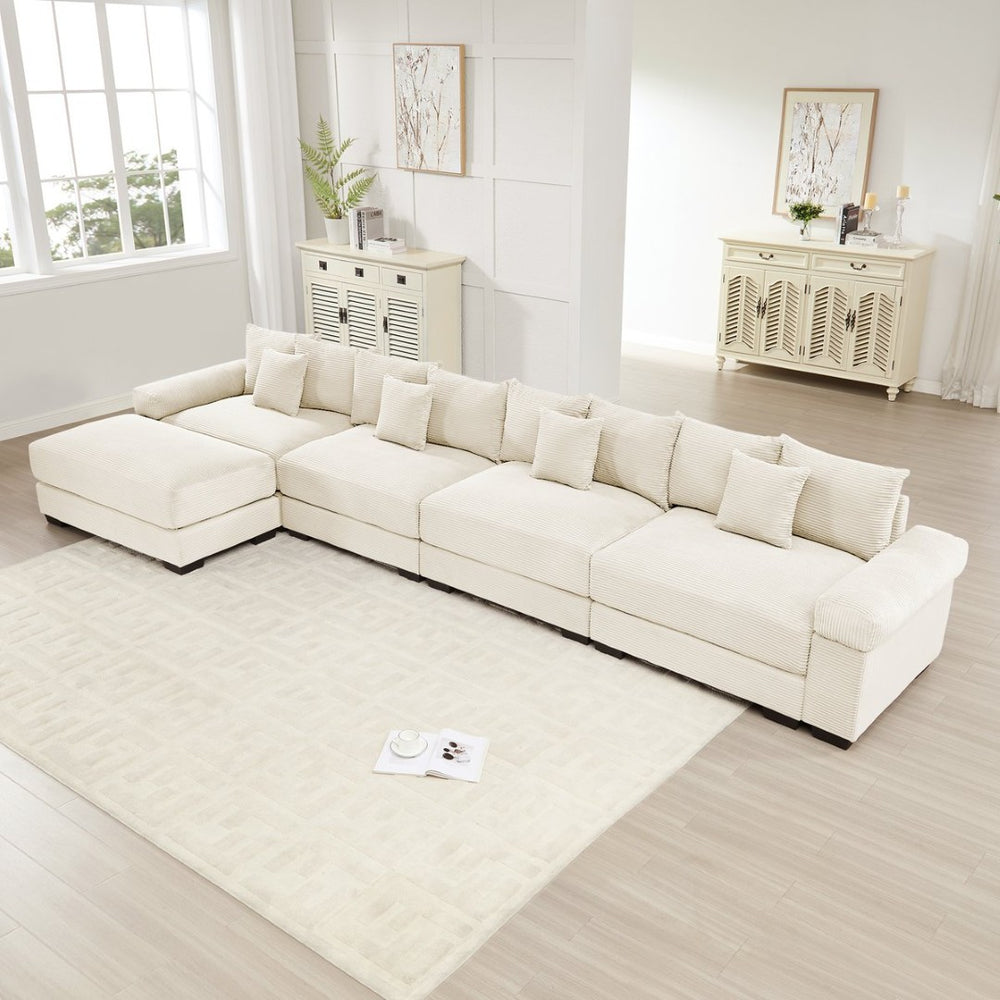 English Elm 170" Oversized Corduroy Cloud Sectional with Ottoman Deep Cushions for Living Rooms W714S01291