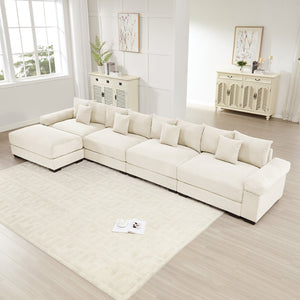 English Elm 170" Oversized Corduroy Cloud Sectional with Ottoman Deep Cushions for Living Rooms W714S01291