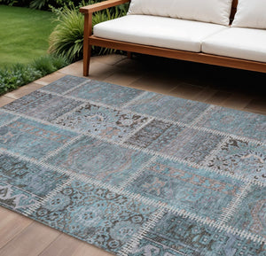 HomeRoots 9' Teal Aqua Beige Patchwork Area Rug - Durable, Washable Design for Indoor & Outdoor Spaces 9' X 12' 579401