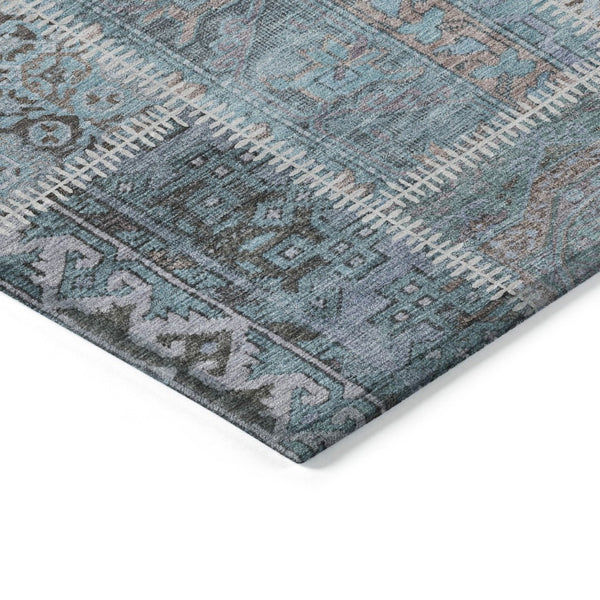 HomeRoots 9' Teal Aqua Beige Patchwork Area Rug - Durable, Washable Design for Indoor & Outdoor Spaces 9' X 12' 579401