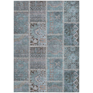 HomeRoots 9' Teal Aqua Beige Patchwork Area Rug - Durable, Washable Design for Indoor & Outdoor Spaces 9' X 12' 579401