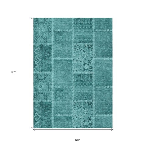 Homeroots 3' Brown And Beige Patchwork Washable Area Rug - Stylish, Durable, And Perfect For Indoor Or Outdoor Use 5' X 8' Polyester 579404