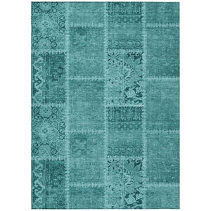 HomeRoots 9' Turquoise Teal Blue Aqua Patchwork Indoor Outdoor Area Rug - Stain-Resistant, Machine Washable 9' X 12' 579407