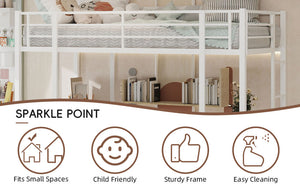 English Elm Iron framed bunk bed with L-shaped study desk and dual-side stairs, space-saving durable design White W1935P330796