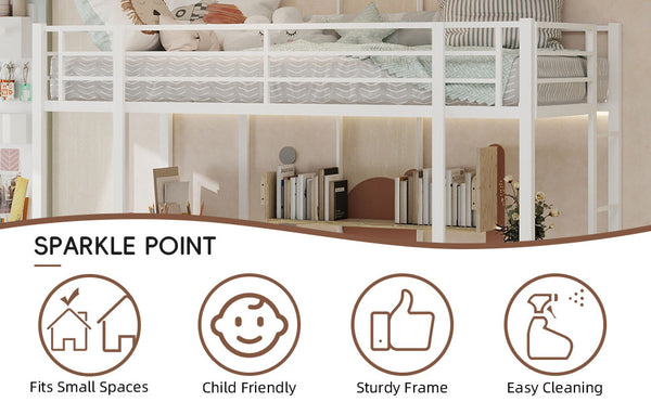 English Elm Iron framed bunk bed with L-shaped study desk and dual-side stairs, space-saving durable design White W1935P330796