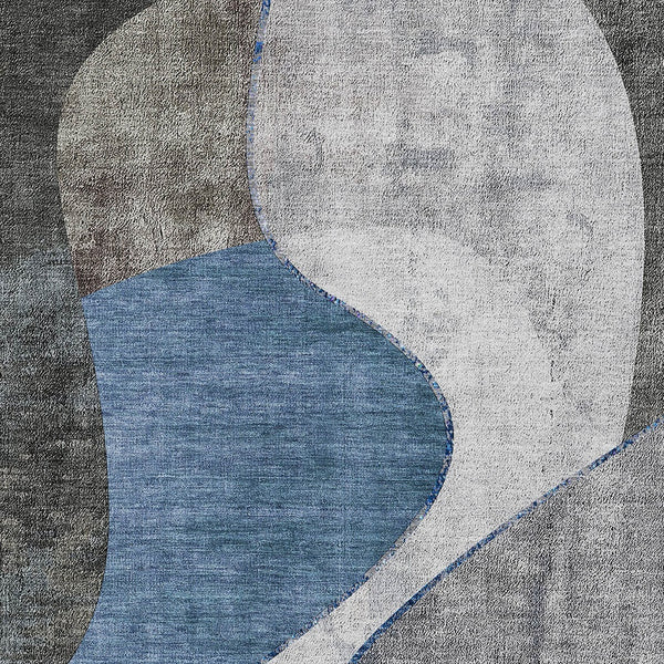 Homeroots 3' Denim Blue And Sky Blue Abstract Washable Area Rug For Indoor And Outdoor Versatile Spaces 5' X 8' Polyester 579410