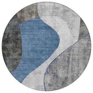 HomeRoots 5' Transform Your Space with a Denim Blue and Sky Blue Abstract Washable Area Rug for Indoor Outdoor Use 8' Round 579411
