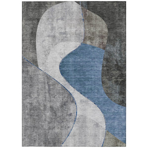 Homeroots 3' Denim Blue And Sky Blue Abstract Washable Area Rug For Indoor And Outdoor Versatile Spaces 8' X 10' Polyester 579412