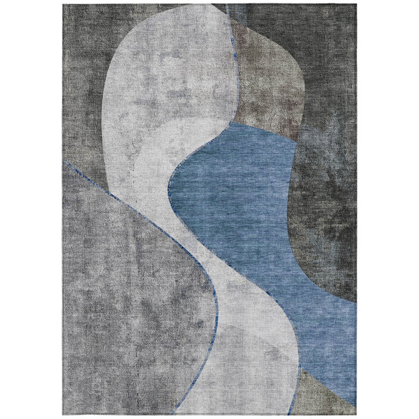 Homeroots 3' Denim Blue And Sky Blue Abstract Washable Area Rug For Indoor And Outdoor Versatile Spaces 8' X 10' Polyester 579412