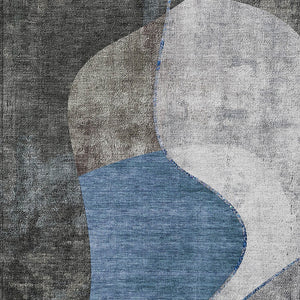 Homeroots 3' Denim Blue And Sky Blue Abstract Washable Area Rug For Indoor And Outdoor Versatile Spaces 8' X 10' Polyester 579412