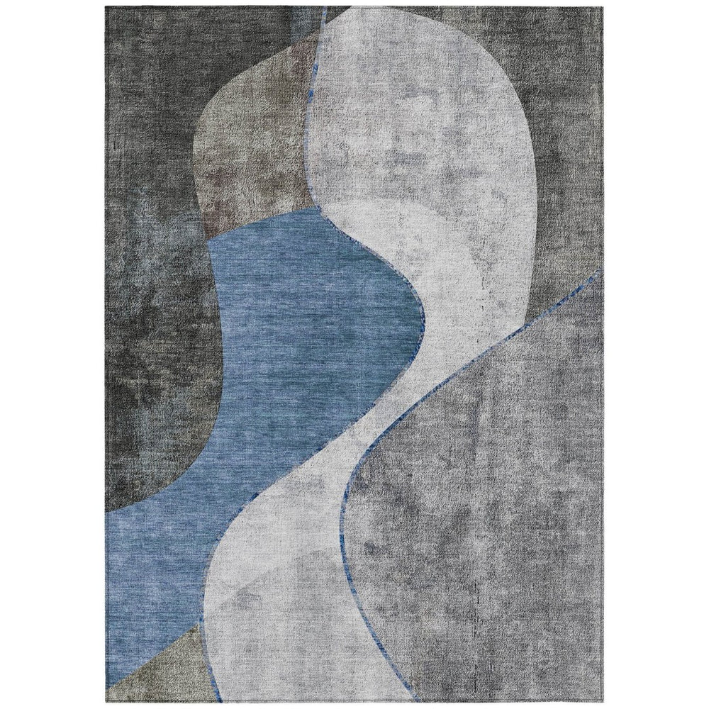 HomeRoots 9' Denim Blue and Sky Blue Abstract Area Rug for Indoor Outdoor Use - Stylish, Washable, and Durable 9' X 12' 579413