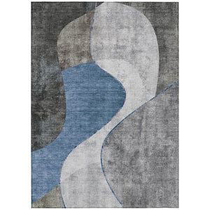HomeRoots 9' Denim Blue and Sky Blue Abstract Area Rug for Indoor Outdoor Use - Stylish, Washable, and Durable 9' X 12' 579413