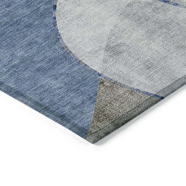 Homeroots 3' Denim Blue And Sky Blue Abstract Washable Area Rug For Indoor And Outdoor Versatile Spaces 9' X 12' Polyester 579413