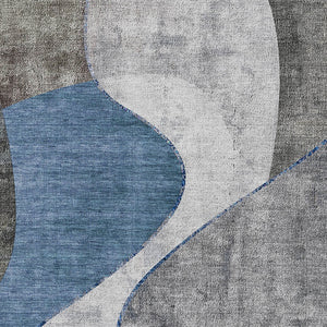 Homeroots 3' Denim Blue And Sky Blue Abstract Washable Area Rug For Indoor And Outdoor Versatile Spaces 9' X 12' Polyester 579413