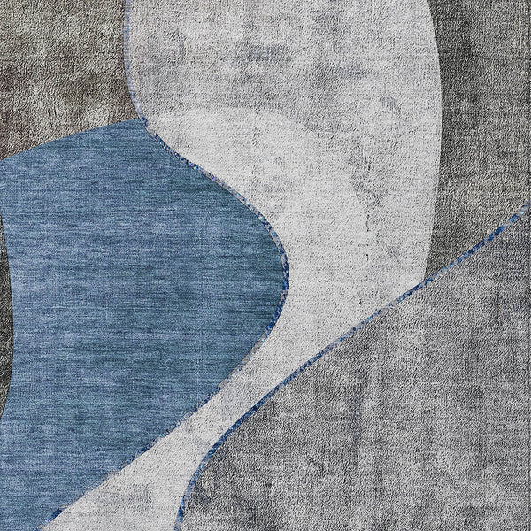 Homeroots 3' Denim Blue And Sky Blue Abstract Washable Area Rug For Indoor And Outdoor Versatile Spaces 10' X 14' Polyester 579414
