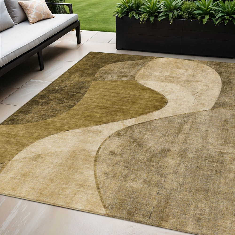 HomeRoots 5' Contemporary Brown Beige Ivory Abstract Area Rug – Durable, Washable, Indoor/Outdoor Versatility 5' X 8' 579416