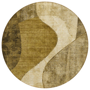 HomeRoots 5' Contemporary Brown Beige Ivory Abstract Area Rug – Durable, Washable, Indoor/Outdoor Versatility 8' Round 579417